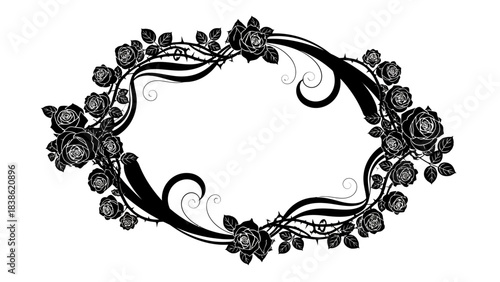 Elegant black and white rose floral frame vector graphic illustration design
