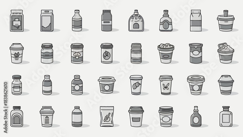 Collection of Hand-Drawn Medicine and Supplement Bottles and Containers.