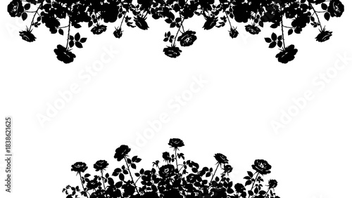 Elegant floral border with roses silhouette for invitations and cards creation