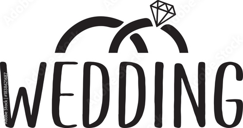 Wedding typography design on plain white transparent isolated background for card, shirt, hoodie, sweatshirt, apparel, tag, mug, icon, poster or badge