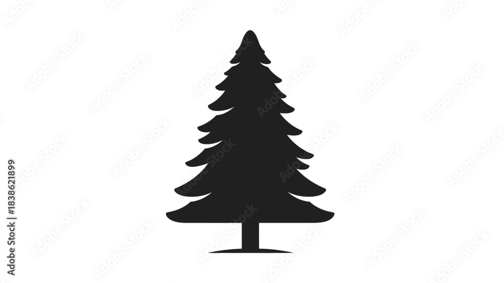 Fototapeta premium Black silhouette of a stylized evergreen tree on a white background