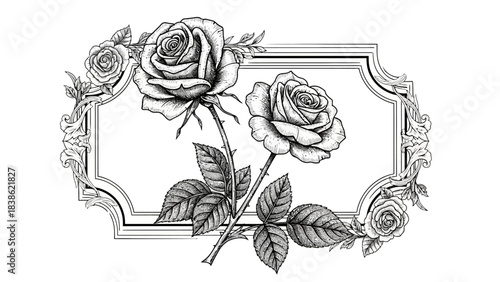 Elegant floral frame with vintage roses for decorative invitations and designs