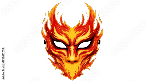 Fiery mask illustration on white background for symbolic representation