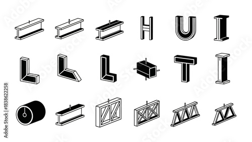 Isometric steel structural elements graphic design vector illustration