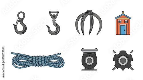 Industrial tools and components vector illustration set on white background