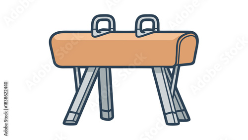Pommel Horse Gymnastic Equipment Orange and Silver Metal Legs in Isolated Black Background Sports Training Apparatus Detailed Vector Illustration