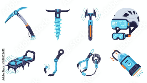 Set of modern climbing tools vector illustration on white background