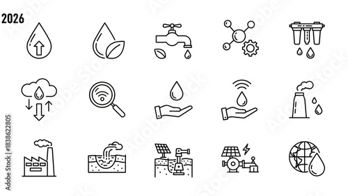 Water conservation and management vector icons for environmental concepts