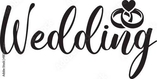 Wedding typography design on plain white transparent isolated background for card, shirt, hoodie, sweatshirt, apparel, tag, mug, icon, poster or badge