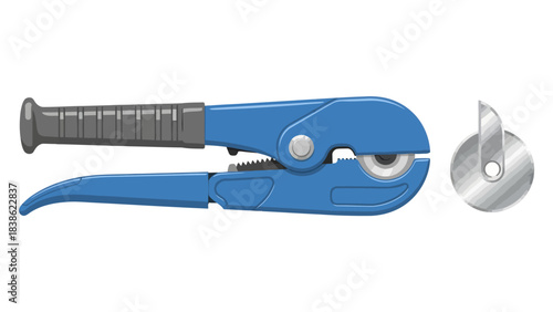 Blue handled tool with a removable circular cutting wheel