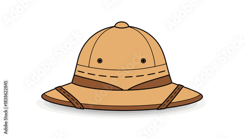 Cartoon drawing of a tan pith helmet with a dark brown band and trim