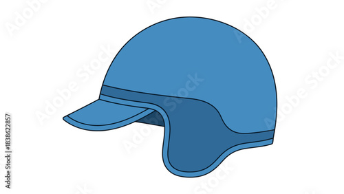 Blue protective headgear featuring a short brim and ear flaps