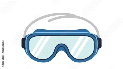 Blue tinted protective goggles with a gray elastic strap on a white background