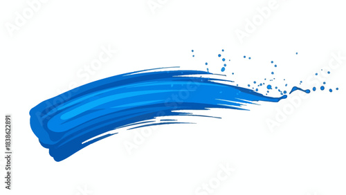 Bright blue horizontal paint stroke with dynamic splatter effects on white background