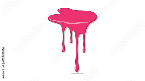 Bright pink viscous liquid dripping downwards in stylized illustration