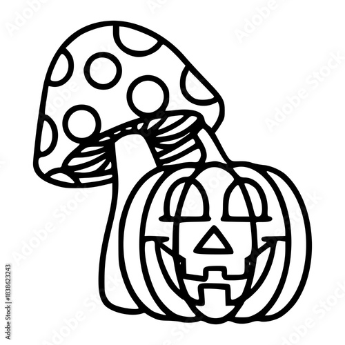 Halloween amanita Muscaria and pumpkin outline