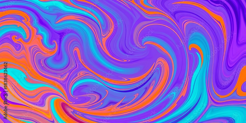 Fototapeta premium Vibrant swirls of teal, orange, and purple create a dynamic, textured backdrop, colorful, abstract texture