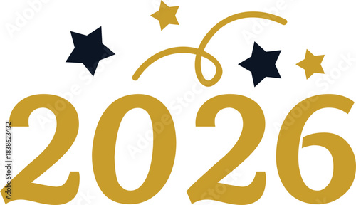 New Year 2026 text typography phrase design for T-shirts and apparel on plain white transparent isolated background for shirt, hoodie, sweatshirt, card, tag, mug, icon, poster or badge