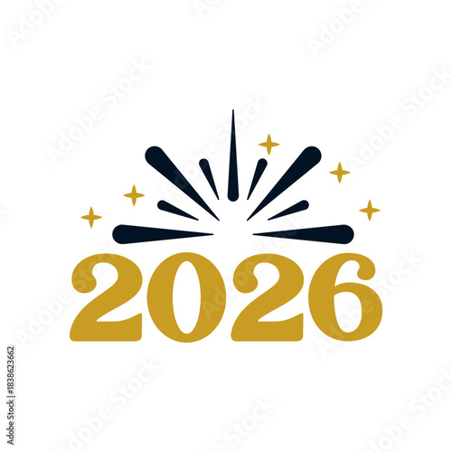 New Year 2026 text typography phrase design for T-shirts and apparel on plain white transparent isolated background for shirt, hoodie, sweatshirt, card, tag, mug, icon, poster or badge