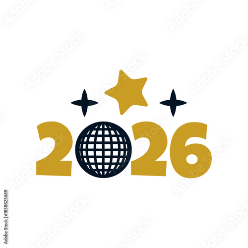 New Year 2026 text typography phrase design for T-shirts and apparel on plain white transparent isolated background for shirt, hoodie, sweatshirt, card, tag, mug, icon, poster or badge