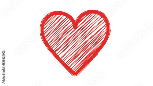 Red Heart Shape Drawn with Red Hatching Lines on Black Background Simple Love Symbol Emotion Expression Isolated Graphic Element
