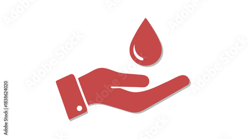 Red Icon of Hand Holding Water Drop on Black Background Abstract Concept Representing Hydration Care or Purity and Cleanliness