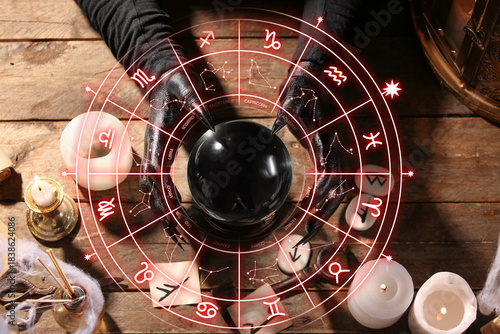 Witch with crystal ball on ...