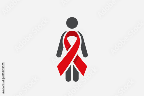 A generic human figure with a red ribbon, symbolizing AIDS awareness and support for people living with HIV.