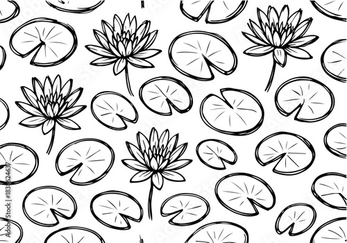 Water Lily hand drawn simple sketch vector illustration