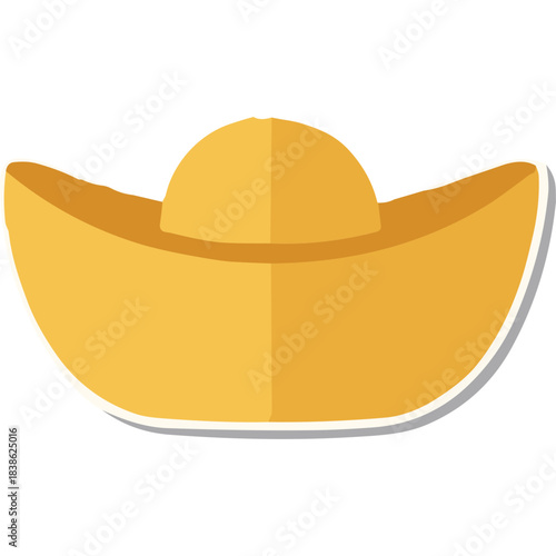 Golden Ancient Chinese Yuanbao Symbol of Wealth Prosperity Luck and Fortune Isolated on Transparent Background Flat Design Style