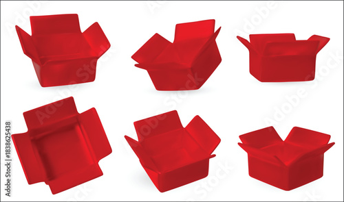 Shiny metallic red packaging boxes collection, versatile for Christmas, New Year, birthday gifts, branding concepts, and graphic design projects.