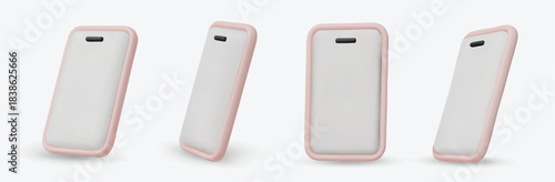 Vector 3d smartphones set in a minimalist style. Modern smartphone mockup with blank screen.