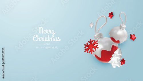 Elegant pastel Christmas baubles and winter elements form a light, joyful holiday background ideal for cards, banners, and festive promotions