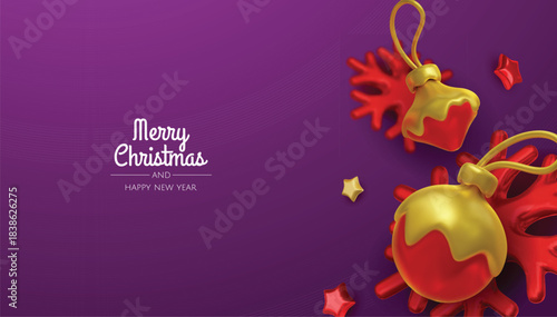 Elegant pastel Christmas baubles and winter elements form a light, joyful holiday background ideal for cards, banners, and festive promotions