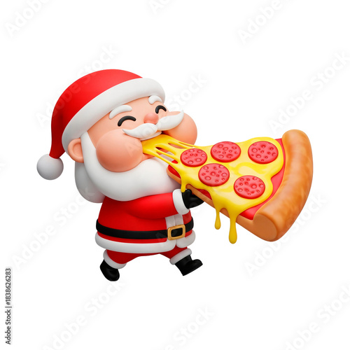 Santa Claus eating pizza in a fun Christmas scene