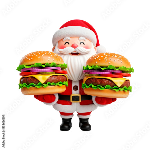 Santa Claus Holding Large Double Burger