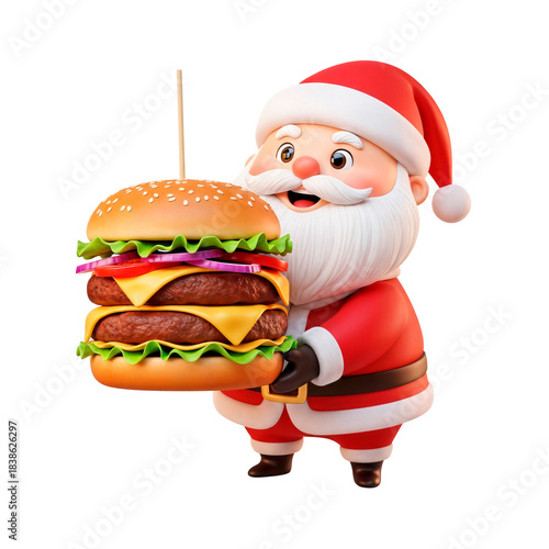 Santa Claus Holding Large Double Burger