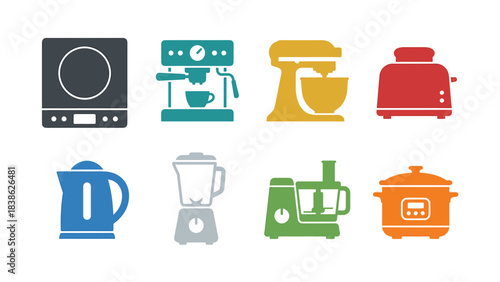 Collection of Modern Kitchen Appliances Icons Graphic Design Elements for Cooking and Home