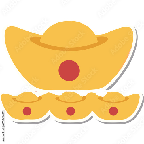Golden Wealth Symbol Chinese Yuan Bao Isolated On Black Background Representing Prosperity Luck And Fortune With Red Accents In A Clean Flat Design Style