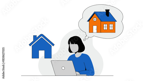 Woman searching for a new home online - real estate and property concept