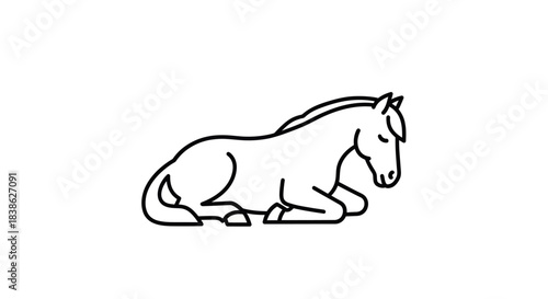 Resting Horse Line Art Illustration in Minimalist Style.