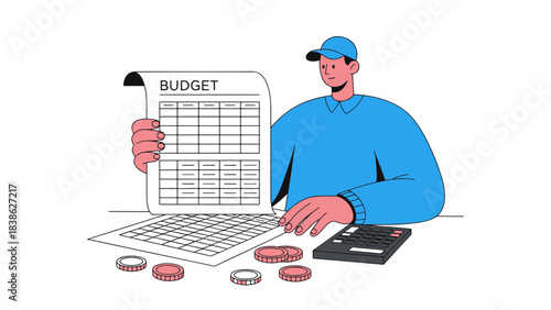 Man analyzing budget document calculating personal finances and expenses