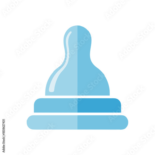 Simple Light Blue Silicone Baby Bottle Nipple With White Outline On Black Background Studio Shot