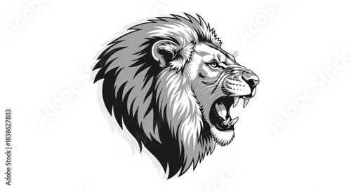 Roaring Lion Head Vector Illustration with Detailed Mane and Sharp Teeth.