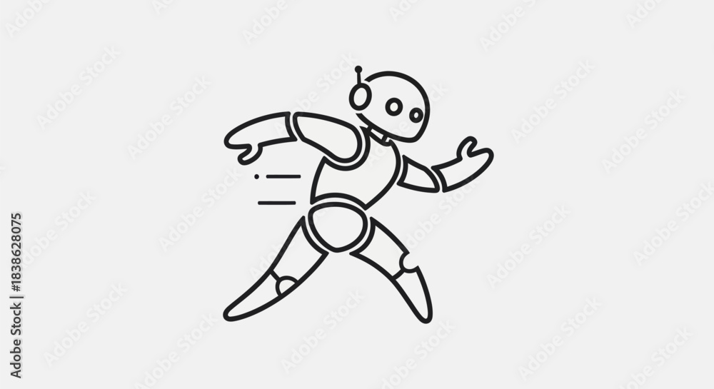 Fototapeta premium Running Robot - A Dynamic Line Art Illustration of a Futuristic Android.
