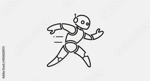 Running Robot - A Dynamic Line Art Illustration of a Futuristic Android.