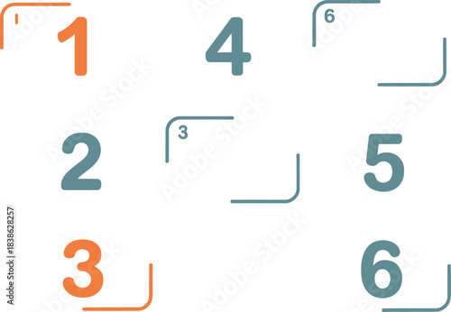 Numbers 1 to 6 with corner markers for selection or cropping