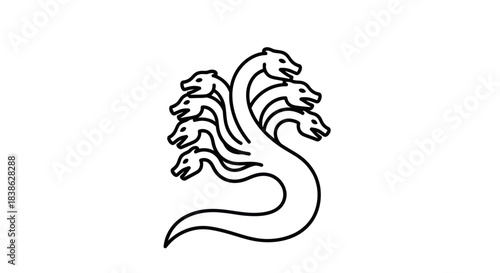 Seven-Headed Hydra Illustration - Mythical Serpent with Multiple Heads.