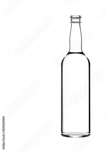 Empty glass bottle for beverage packaging and product presentation in minimalist design