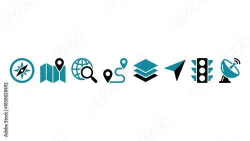 Navigation and Location Icons Set for Digital Mapping and Travel Planning
